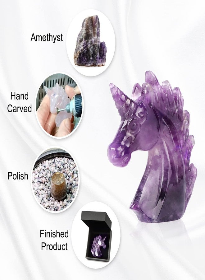 Artistone 3" Amethyst Crystal Unicorn Statue Hand Carved Gemstone Purple Unicorn Stone Animal Carvings Collectible Figurine Reiki Meditation Desk Home Decor Gift - Image 4