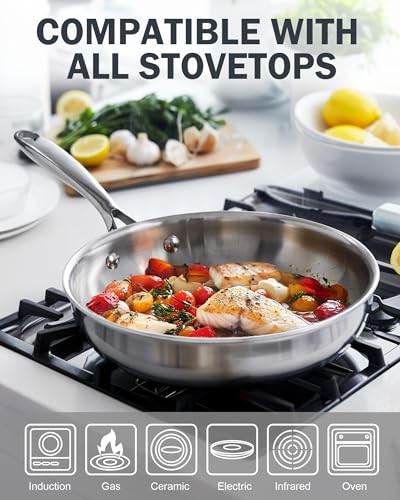 Cooks Standard Stainless Steel Frying Pan 12 Inch, Multi-Ply Full Clad Wok Stir-Fry Cooking Skillet Pans with Dome Lid, Stay-Cool Handle, Dishwasher Safe, Oven Safe 500°F, Silver - Image 3
