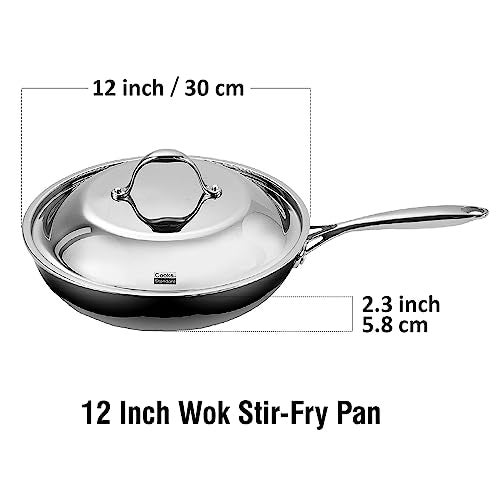 Cooks Standard Stainless Steel Frying Pan 12 Inch, Multi-Ply Full Clad Wok Stir-Fry Cooking Skillet Pans with Dome Lid, Stay-Cool Handle, Dishwasher Safe, Oven Safe 500°F, Silver - Image 2