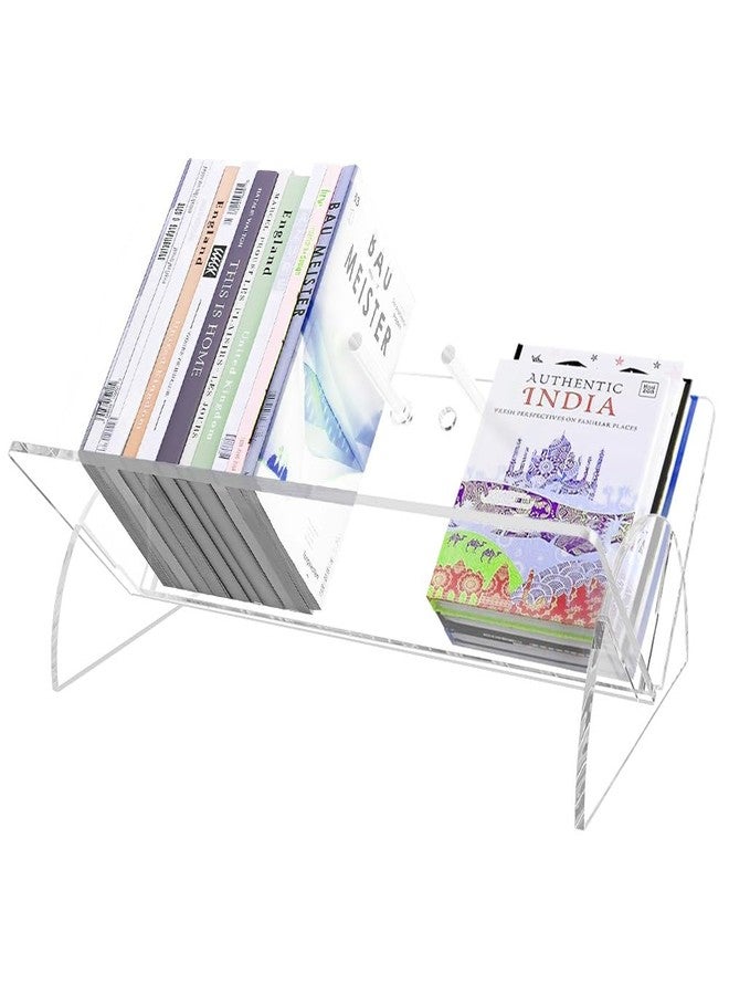 Picowe Acrylic Desktop Bookshelf, Transparent Tabletop Book Stand Organizer with Semi-Circular Base, Book Holder Display Rack for Books, CDs, Magazines - Image 1