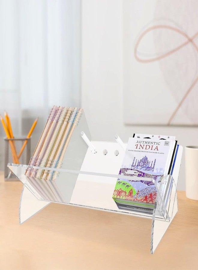 Picowe Acrylic Desktop Bookshelf, Transparent Tabletop Book Stand Organizer with Semi-Circular Base, Book Holder Display Rack for Books, CDs, Magazines - Image 5