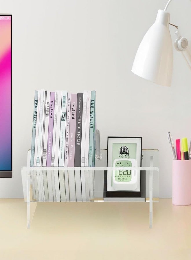Picowe Acrylic Desktop Bookshelf, Transparent Tabletop Book Stand Organizer with Semi-Circular Base, Book Holder Display Rack for Books, CDs, Magazines - Image 3