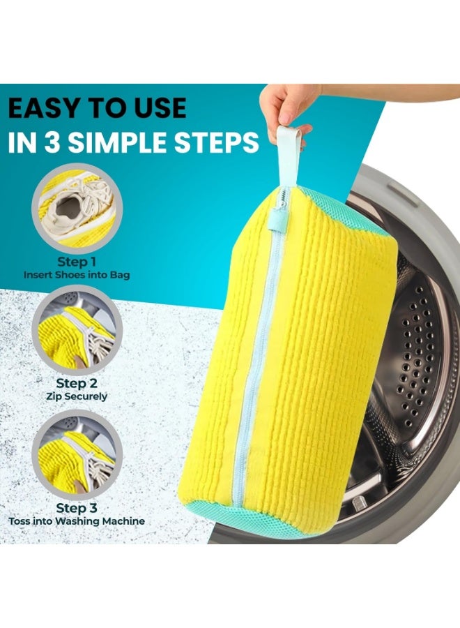 Shoe Washer Bag - 1 Piece - Reusable Shoe Bag for Washer and Dryer - 360 Degree Rolling Shoe Washing Bag for Sneakers and Delicate Shoes, Yellow, Shoe Washer Bag - Image 2