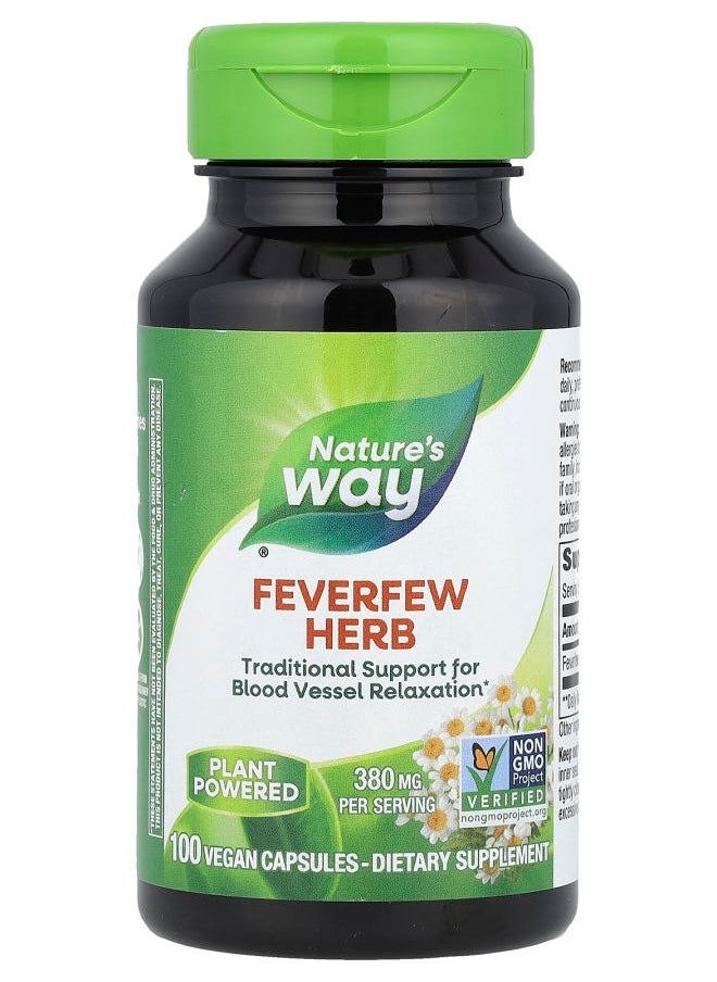Nature's Feverfew Herb 380 mg 100 Vegan Capsules 