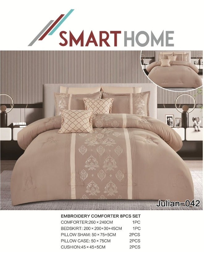 SMART HOME Embroidered two-sided comforter set, two-sided mattress, consisting of 8 pieces, 8-piece comforter, 100% microfiber, comforter size 240X260 cm  - Image 1