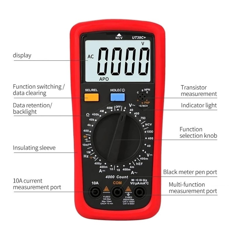 1pc UT39A+ UT39C+ UT39E+ Plus Multimeter Digital Ammeter Voltmeter AC/DC Current Electrician Tester Multi Meter(UT39C Plus) - Image 4
