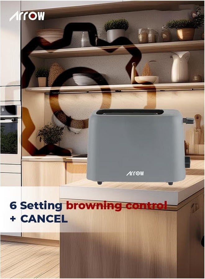 Arrow Plastic Toaster - Two Slices with 6 Roasting Levels - 650W - Black & Dark Grey - Short Slot - Removable Crumb Tray - Cord Storage - RO-02TD - Image 4