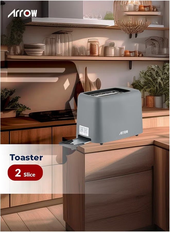 Arrow Plastic Toaster - Two Slices with 6 Roasting Levels - 650W - Black & Dark Grey - Short Slot - Removable Crumb Tray - Cord Storage - RO-02TD - Image 5