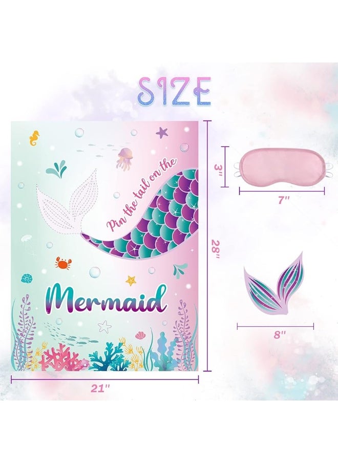 Wernnsai - WERNNSAI Pin The Tail on The Mermaid Game - 21'' x 28'' Mermaid Party Game 24Pcs Reusable Tails Sticker Party Supplies for Kids Girls Birthday Party Favor Sets - Image 1