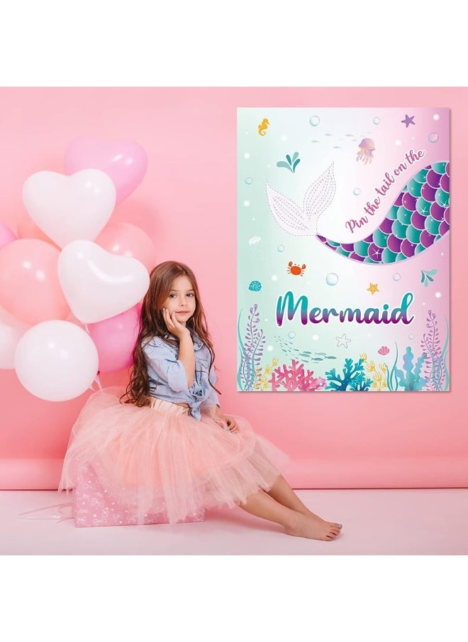 Wernnsai - WERNNSAI Pin The Tail on The Mermaid Game - 21'' x 28'' Mermaid Party Game 24Pcs Reusable Tails Sticker Party Supplies for Kids Girls Birthday Party Favor Sets - Image 1