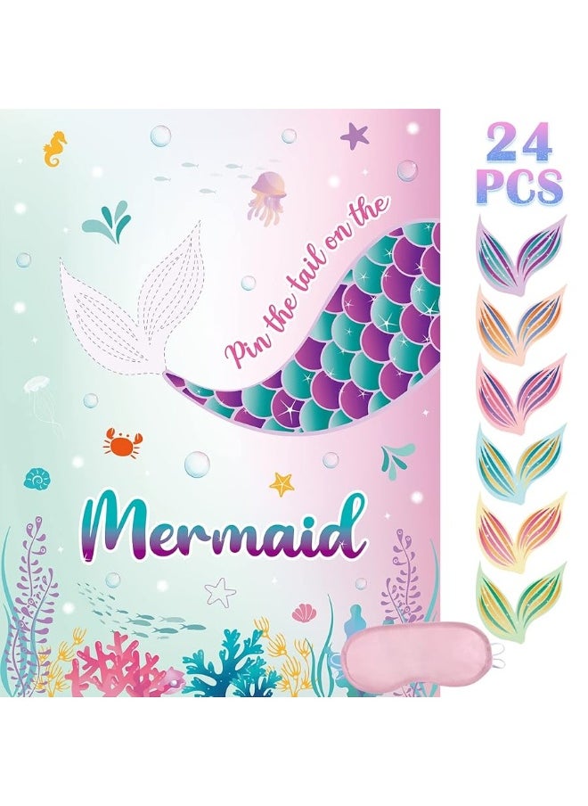 Wernnsai - WERNNSAI Pin The Tail on The Mermaid Game - 21'' x 28'' Mermaid Party Game 24Pcs Reusable Tails Sticker Party Supplies for Kids Girls Birthday Party Favor Sets - Image 1