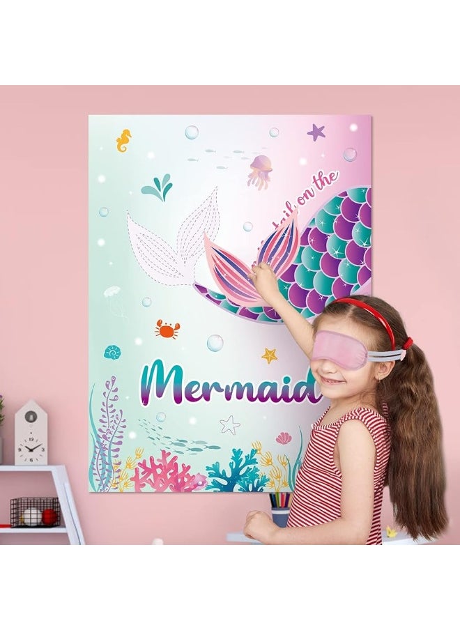 Wernnsai - WERNNSAI Pin The Tail on The Mermaid Game - 21'' x 28'' Mermaid Party Game 24Pcs Reusable Tails Sticker Party Supplies for Kids Girls Birthday Party Favor Sets - Image 1