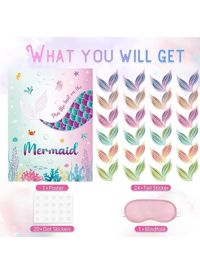 Wernnsai - WERNNSAI Pin The Tail on The Mermaid Game - 21'' x 28'' Mermaid Party Game 24Pcs Reusable Tails Sticker Party Supplies for Kids Girls Birthday Party Favor Sets - Image 1