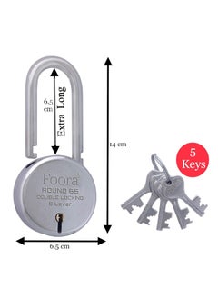 Foora Foora Pack of 4 Long Lock and Keys Door Lock for Home Round 65mm Long Neck Shackle Padlock with 5 Keys Each for Shop gate Shutter Silver Finish Round 65 Long Lock Pack of 4  - Image 3