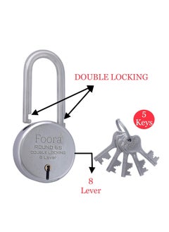 Foora Foora Pack of 4 Long Lock and Keys Door Lock for Home Round 65mm Long Neck Shackle Padlock with 5 Keys Each for Shop gate Shutter Silver Finish Round 65 Long Lock Pack of 4  - Image 4