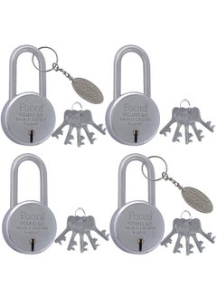 Foora Foora Pack of 4 Long Lock and Keys Door Lock for Home Round 65mm Long Neck Shackle Padlock with 5 Keys Each for Shop gate Shutter Silver Finish Round 65 Long Lock Pack of 4  - Image 1