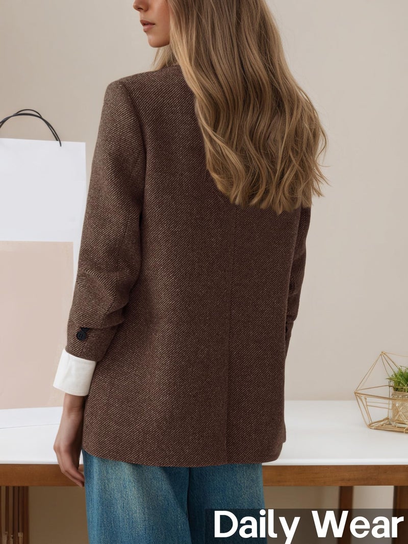 Mina Self Herringbone Tweed Blazers for Women 2026 Fall Winter Womens Brown Trendy Oversized Boyfriend Business Dressy Casual Professional Work Women's Blazers & Suit Jackets - Image 3