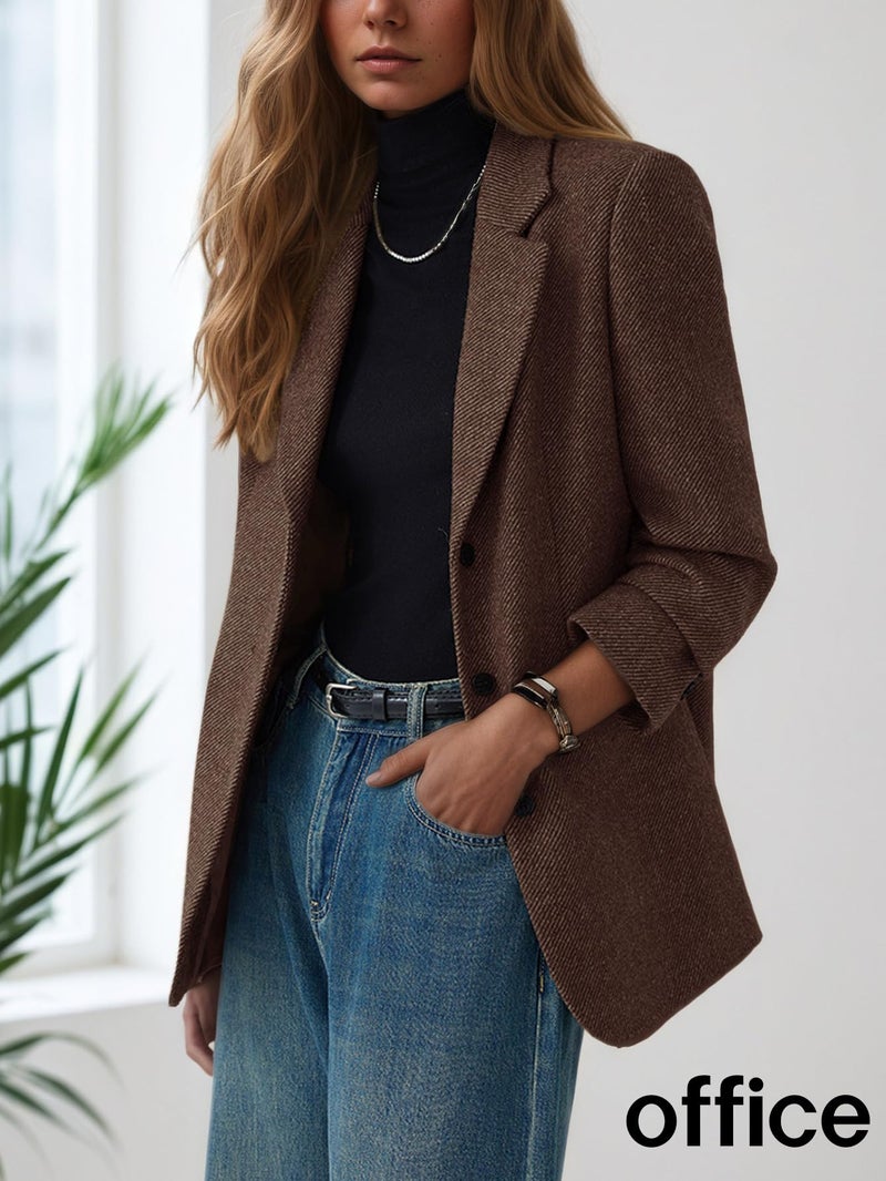 Mina Self Herringbone Tweed Blazers for Women 2026 Fall Winter Womens Brown Trendy Oversized Boyfriend Business Dressy Casual Professional Work Women's Blazers & Suit Jackets - Image 2
