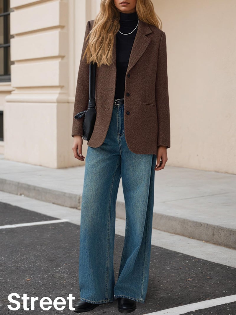 Mina Self Herringbone Tweed Blazers for Women 2026 Fall Winter Womens Brown Trendy Oversized Boyfriend Business Dressy Casual Professional Work Women's Blazers & Suit Jackets - Image 5