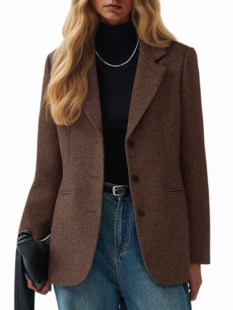Mina Self Herringbone Tweed Blazers for Women 2026 Fall Winter Womens Brown Trendy Oversized Boyfriend Business Dressy Casual Professional Work Women's Blazers & Suit Jackets - Image 1