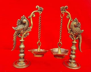 IYI MERCHANT Brass Parrot Long Chain Oil Lamp Diya Set of 2 Diya for Home Decor Heigh 9 Inches Weight 17 kg - pzsku/Z9F22C300E71100D87DEEZ/45/1745820846/6d1a08f2-0b60-46d5-8aef-5084e72b5097