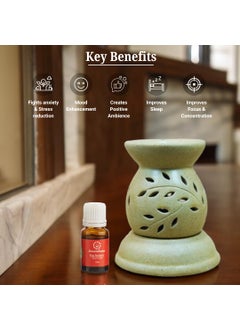 ASIAN AURA Asian Aura Handcrafted Premium Ceramic Electric Round Shaped Aroma Diffuser Oil Burner Fragrance with Aroma Oils in 2 fragrances English Lavender Rosy Romance 10ml Each Brown Diffuser  - Image 4