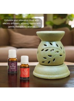 ASIAN AURA Asian Aura Handcrafted Premium Ceramic Electric Round Shaped Aroma Diffuser Oil Burner Fragrance with Aroma Oils in 2 fragrances English Lavender Rosy Romance 10ml Each Brown Diffuser  - Image 3