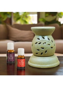 ASIAN AURA Asian Aura Handcrafted Premium Ceramic Electric Round Shaped Aroma Diffuser Oil Burner Fragrance with Aroma Oils in 2 fragrances English Lavender Rosy Romance 10ml Each Brown Diffuser  - Image 1
