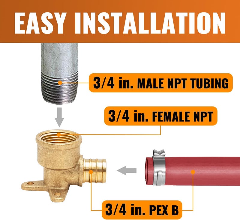 SUNGATOR 2-Pack 3/4" Pex Drop Ear Elbow, No Lead Brass, 3/4 Inch Pex Fittings - Image 3