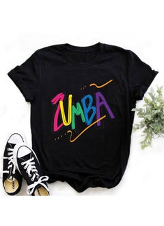 Zumba Floral Print Short Sleeve T-Shirt Womens Top Fashionable Casual Style round Neck Fit Type Polyester Fiber Modal Fabric 24-Black