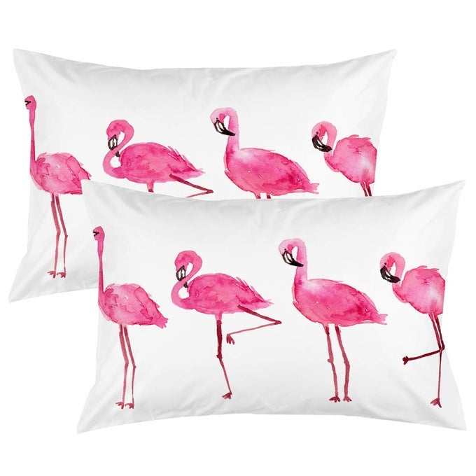 BEDDING PILLOWCASES PINK FLAMINGO PILLOW COVERS SOFT AND FASHION TROPICAL BIRDS WHITE SIMPLE PILLOW CASES SET OF 2 STANDARD 20 X 26