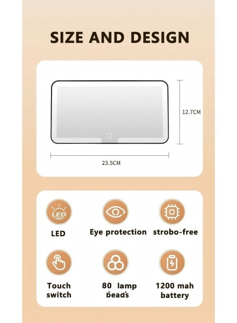 مرآة تجميل للسيارة بإضاءة LED - مرآة مكياج مثبتة على واقي الشمس مع 3 أوضاع إضاءة LED وتحكم باللمس، مرآة تجميل قابلة لإعادة الشحن من النوع C مع شاشة عالية الدقة للنساء - أسود - Image 5