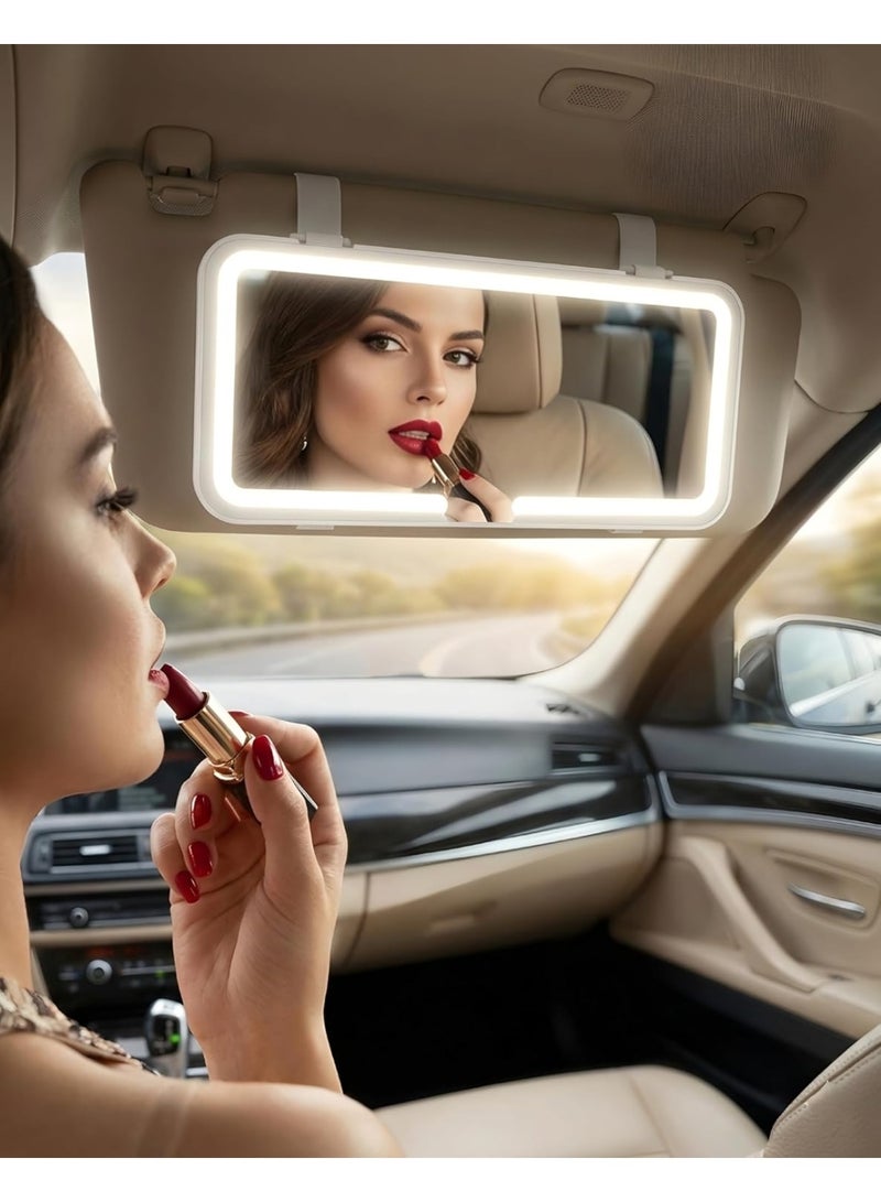 مرآة تجميل للسيارة بإضاءة LED - مرآة مكياج مثبتة على واقي الشمس مع 3 أوضاع إضاءة LED وتحكم باللمس، مرآة تجميل قابلة لإعادة الشحن من النوع C مع شاشة عالية الدقة للنساء - أسود - Image 3