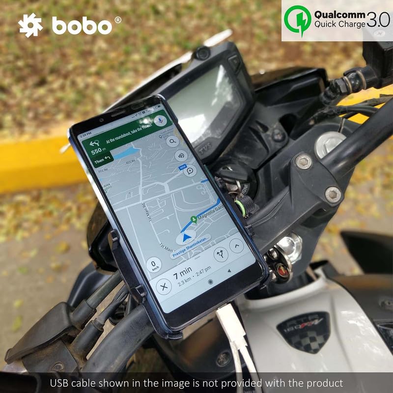 BOBO BM5 Aluminium Waterproof Bike/Motorcycle/Scooter Mobile Phone Holder Mount with Fast USB 3.0 Charger, Ideal for Maps and GPS Navigation (Black) - Image 5