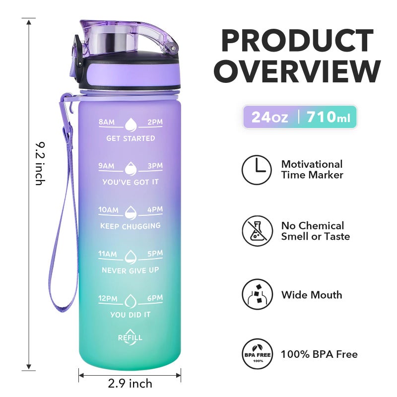 Enerbone 24 oz Water Bottle, Leakproof BPA & Toxic Free, Motivational Water Bottle with Times to Drink and Straw, Fitness Sports Water Bottle with Strap for Office, Gym, Outdoor Sports - Image 2