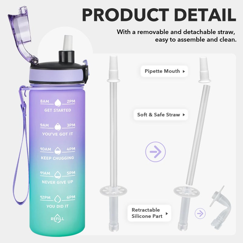 Enerbone 24 oz Water Bottle, Leakproof BPA & Toxic Free, Motivational Water Bottle with Times to Drink and Straw, Fitness Sports Water Bottle with Strap for Office, Gym, Outdoor Sports - Image 4
