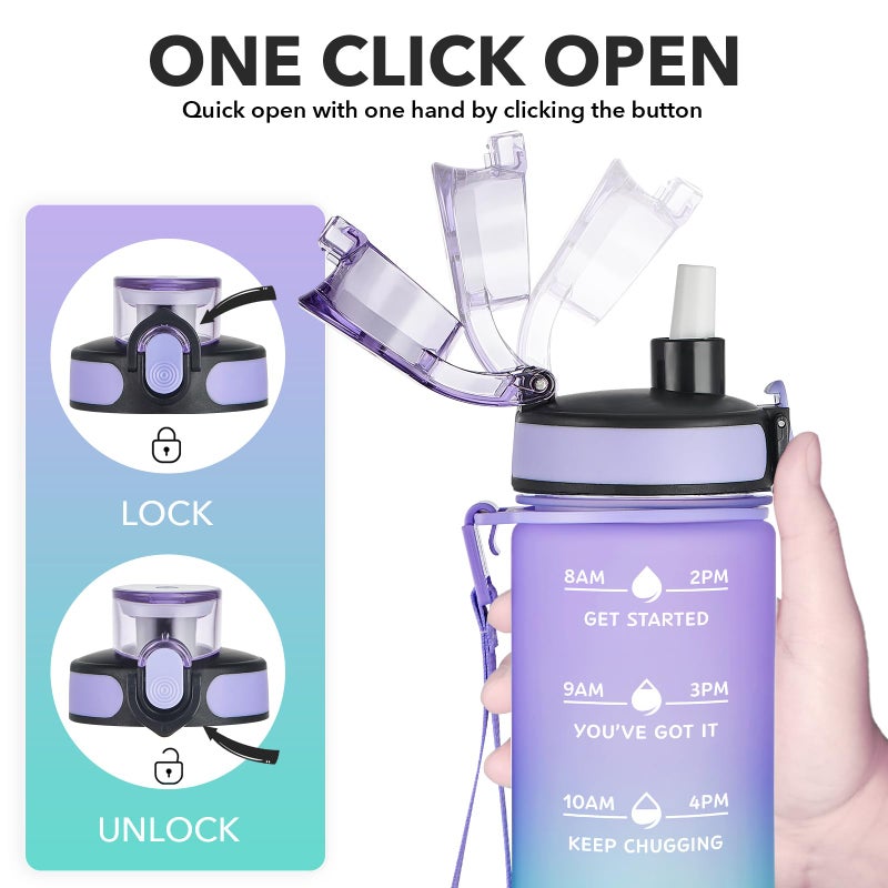 Enerbone 24 oz Water Bottle, Leakproof BPA & Toxic Free, Motivational Water Bottle with Times to Drink and Straw, Fitness Sports Water Bottle with Strap for Office, Gym, Outdoor Sports - Image 3