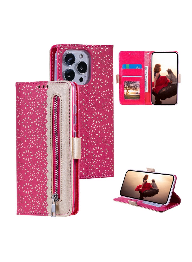 Suteni Lace Zipped Protective Leather Flip Cover Card Slots Phone Case for iPhone - Image 3
