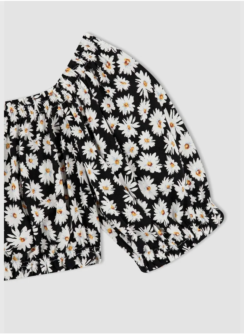 DeFacto Half Balloon Sleeves Floral Print Crop Top