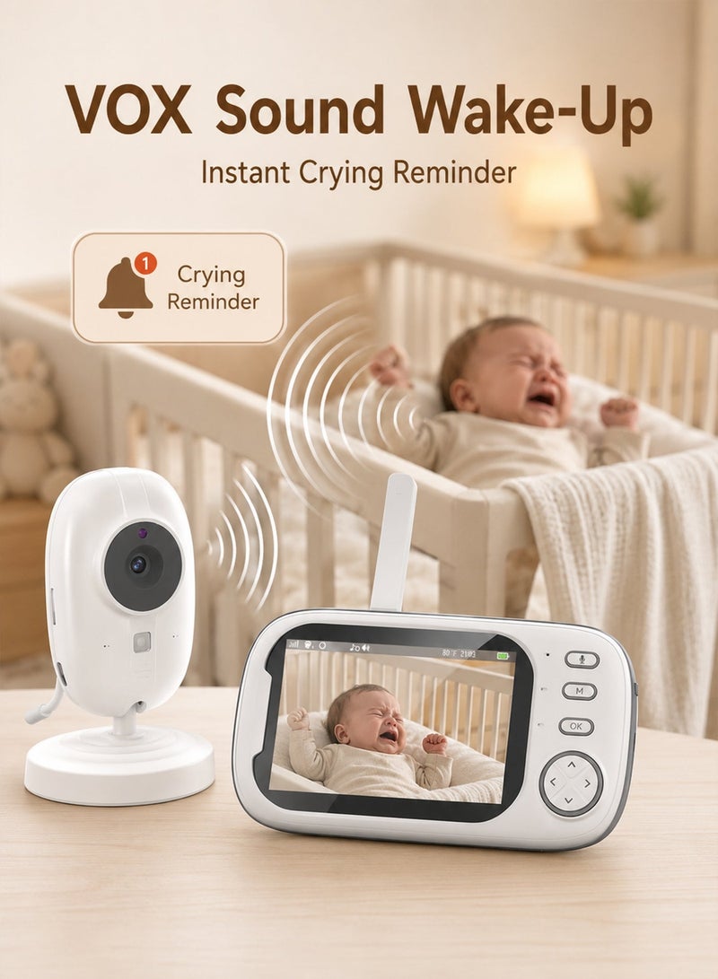 ULHYC Baby Monitor With Camera And Audio, 3.5 Inch Screen Portable Baby Camera, Night Vision, Two-Way Audio, Temperature Sensor and Lullaby, Secure Transmission, No WiFi, Great for Babies/Elderly/Pets/Pets - Image 2