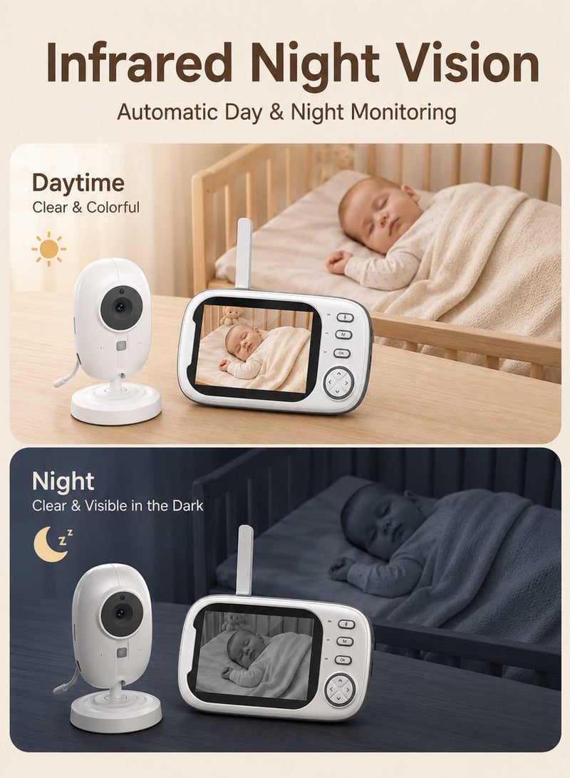 ULHYC Baby Monitor With Camera And Audio, 3.5 Inch Screen Portable Baby Camera, Night Vision, Two-Way Audio, Temperature Sensor and Lullaby, Secure Transmission, No WiFi, Great for Babies/Elderly/Pets/Pets - Image 3