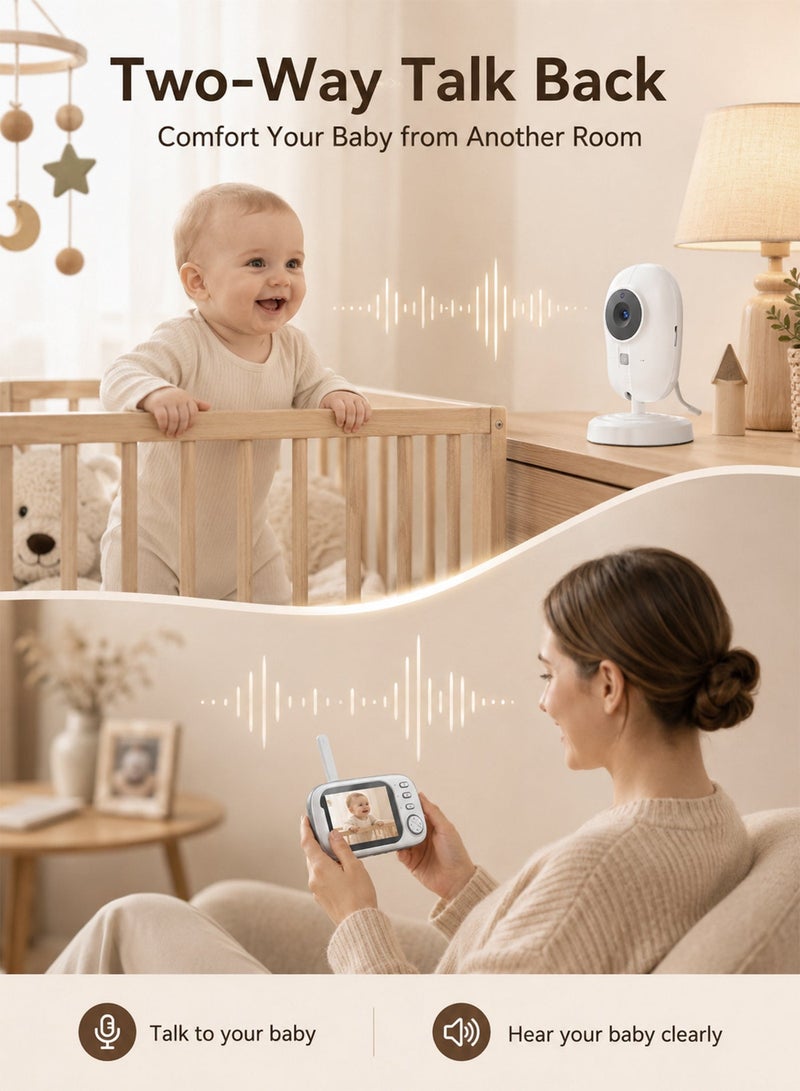 ULHYC Baby Monitor With Camera And Audio, 3.5 Inch Screen Portable Baby Camera, Night Vision, Two-Way Audio, Temperature Sensor and Lullaby, Secure Transmission, No WiFi, Great for Babies/Elderly/Pets/Pets - Image 4