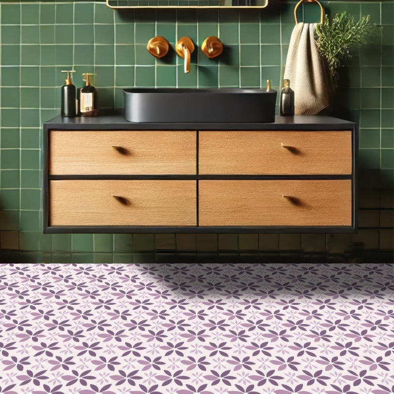 HOMETITUTE 10PCS 12x12 Inch Purple Floral Petal Pattern Floor Tiles Peel and Stick Removable Self Adhesive DIY Vinyl Flooring Stickers for Kitchen Bathroom Living Room Entryway Home Decor - Image 5