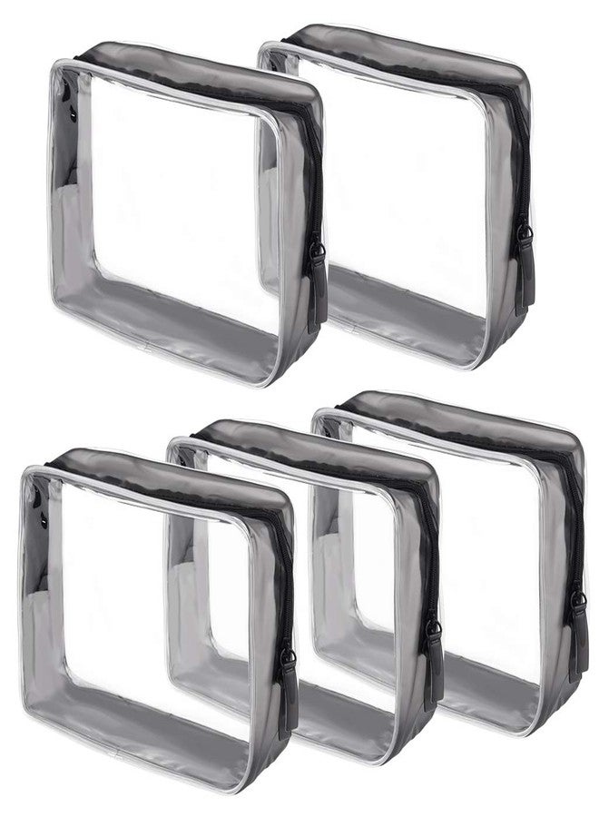 ووب 5 حقائب مستحضرات تجميل شفافة معتمدة من إدارة أمن النقل الأمريكية، حقيبة حمل أدوات تجميل بسحاب من مادة PVC، حقيبة مكياج محمولة للسفر والعطلات، حقيبة حمام وتنظيم، حافظة مكياج مقاومة للماء من الفينيل (كبيرة وشفافة) - Image 1