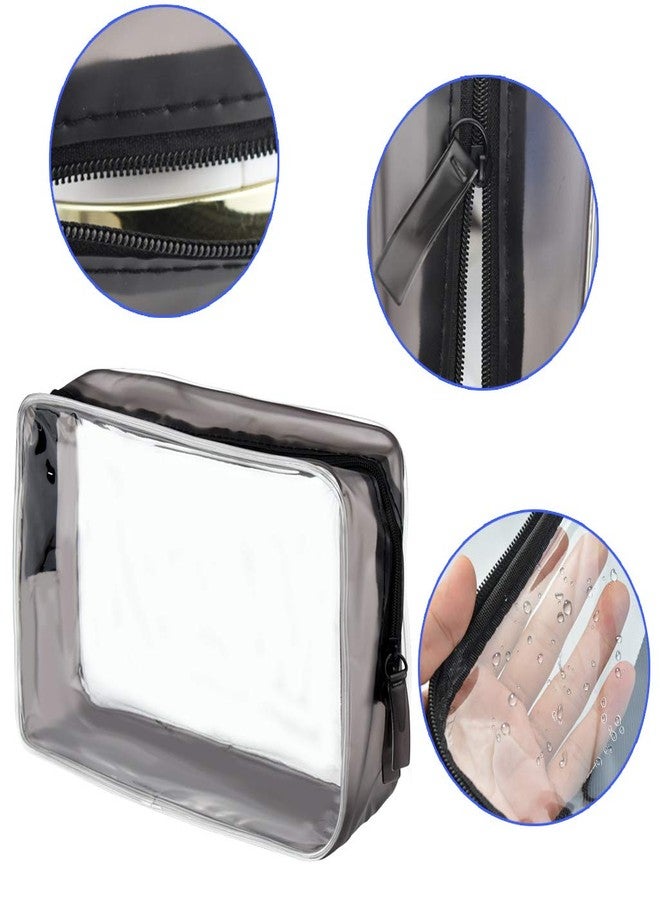ووب 5 حقائب مستحضرات تجميل شفافة معتمدة من إدارة أمن النقل الأمريكية، حقيبة حمل أدوات تجميل بسحاب من مادة PVC، حقيبة مكياج محمولة للسفر والعطلات، حقيبة حمام وتنظيم، حافظة مكياج مقاومة للماء من الفينيل (كبيرة وشفافة) - Image 3