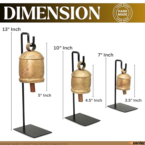 Carfar Shabby Chic Set of 3 Harmony Bells on Metal Stand Handmade Metal Christmas Decoration Cow Bells 13107 Country Rustic - Image 3
