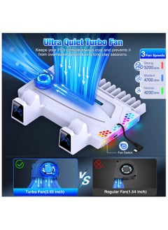 XiuWoo PS5 Slim Stand and Cooling Station with Controller Charging Station for PlayStation 5 Disc/Digital PS5 Accessories Include Cooling Fan RGB Light Headset Holder 14 Game Slots for PS5 Console  - Image 2