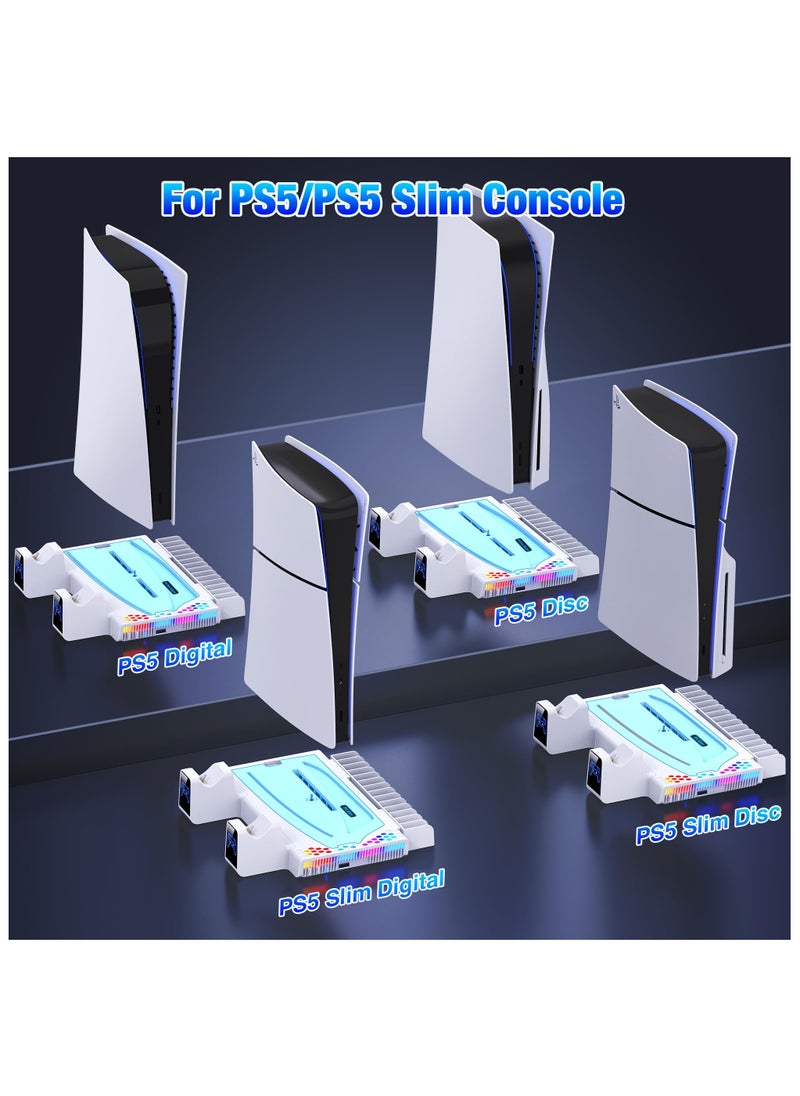 XiuWoo - PS5 Slim Stand and Cooling Station with Controller Charging Station for PlayStation 5 Disc/Digital PS5 Accessories Include Cooling Fan RGB Light Headset Holder 14 Game Slots for PS5 Console - Image 1