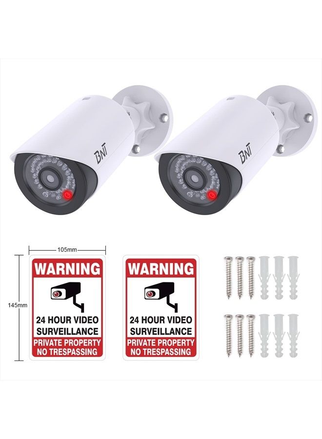 BNT Dummy Fake Security Camera, with One Red LED Light at Night, for Home and Businesses Security Indoor/Outdoor (2 Pack, White) - Image 2