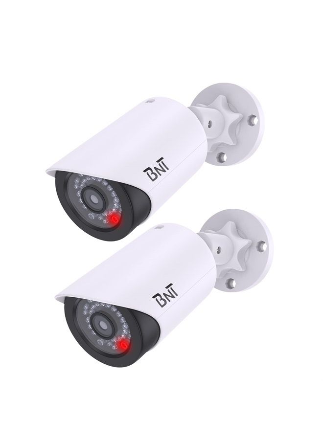 BNT Dummy Fake Security Camera, with One Red LED Light at Night, for Home and Businesses Security Indoor/Outdoor (2 Pack, White) - Image 1